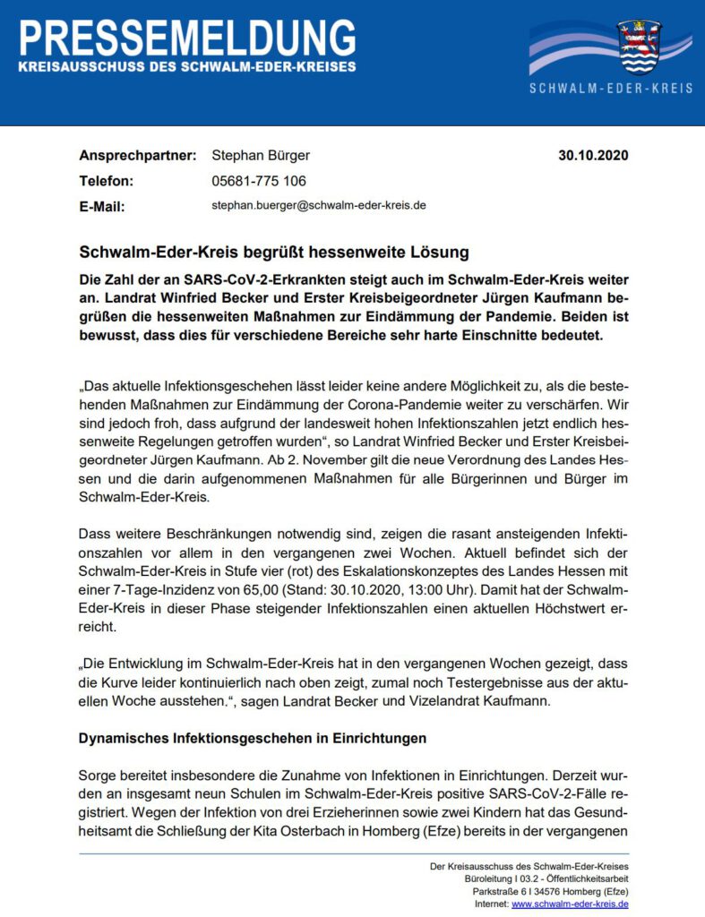 Förderverein der Grundschule Knüllwald Rengshausen, Pressemitteilung S-E-K